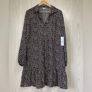 Women's DRAPER JAMES RSVP™ Button-Front Knot-Waist Dress Black/PInk Size L NWT